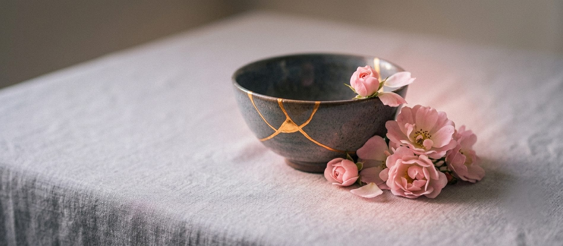 Kintsugi-schaal met gouden naden, het mooie-rommel-effect